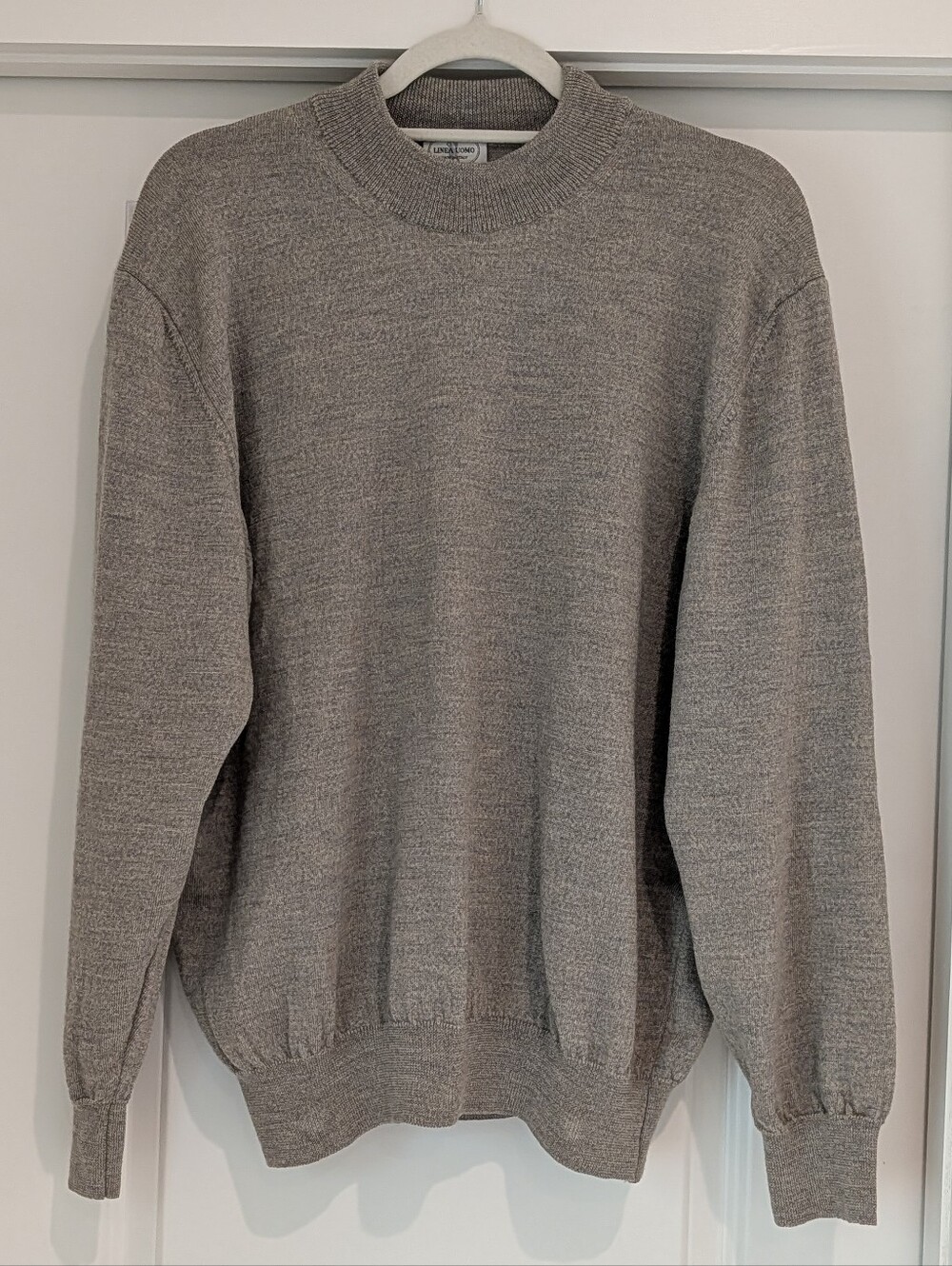 Linea Uomo 100% Merino Wool Men's Classic Crewneck Sweater Tan Cream Gray Knit M